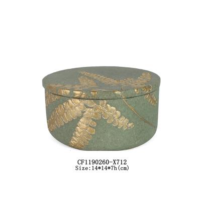 China Decorative Leaf Fern Design For Home Decor Storage Box Of New Resin Sand Stone Artistic Fashion Mixed Mirror Jewelry Box for sale