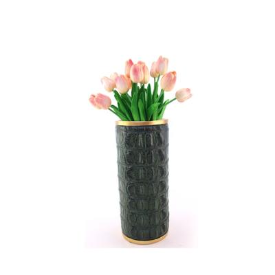 China Nordic Europe Resin Artificial Leather Dried Flower Vases For Home Decor for sale