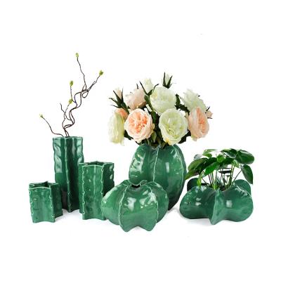 China Contemporary Green Ceramic and Porcelain Flower Vases in Catcus Shaped for Homer Decor for sale