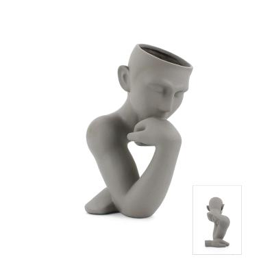 China 2021 New 3D Resin Man Statue Decoration Artificial Pansy Home Vase In Human Head Modern Decorative Sculpture Planter for sale