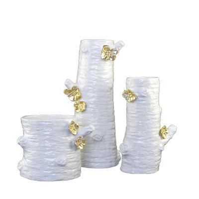 China Friendly Ceramic Barrel Shaped Tree Stump Planters Flower Vase For Home Decor Modern Opaque Europe Tabletop Vase for sale