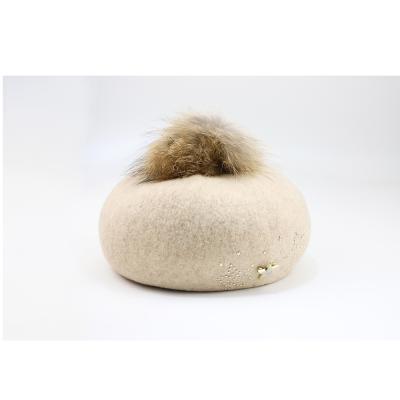 China With Fur 2021 Winter Designer Fashion Custom Beret Knitted Wool Fitted Leather Hats For Women for sale