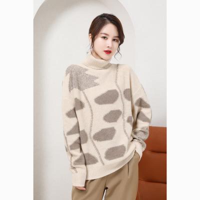 China Winter 2021 Breathable Plus Size Cashmere Jacquard Turtle Neck Women's 100% Wool Knitting Sweaters for sale