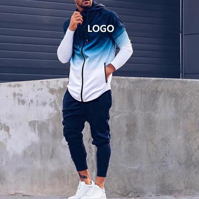 China Men's Casual Men's Hoodie Cardigan Tracksuit OEM Sets Breathable Gradient Jogging Suits Wholesale Men's Sportwear for sale