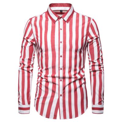 China Anti-pilling 2020 Hot Sale High Quality Different Colors Spandex Striped Long Sleeves Slim Business Suit Shirts For Men for sale