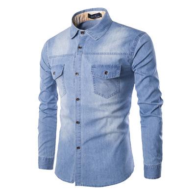 China 2020 New Anti-Wrinkle Denim Shirt Men Plus Size Casual Two-pocket Cardigan Jeans Cotton Slim Fit Long Sleeve Shirts For Male for sale