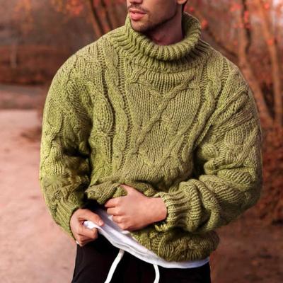 China 2020 Europe and America light green turtle neck men's turtle flower viable leisure twist sweater popular knitwear for sale