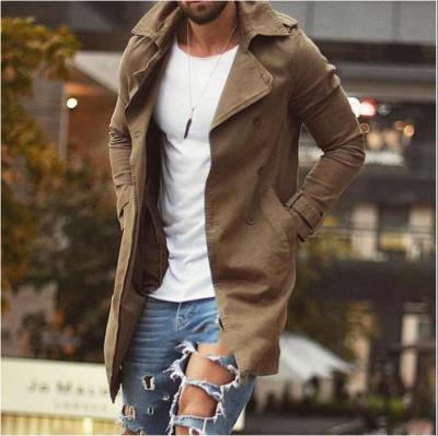 China Anti-wrinkle Solid Color Good Quality Mid Long Casual Slim Plaid Jacket Ditch Coat For Men for sale