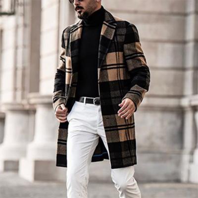 China European Winter Anti-wrinkle Long Brown Mont Erkek Crop Slim Mid Fleece Jacket Plaid Ditch Coat For Men for sale