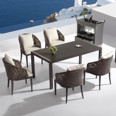 China New 2022 Modern Outdoor Restaurant Garden Furniture Wicker Dining Table Chair Set for sale