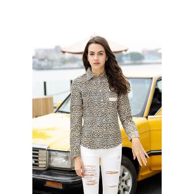 China Cheapest Factory Price Women Factory Price Leopard Vintage Loose Button Long Sleeve Blouse for sale