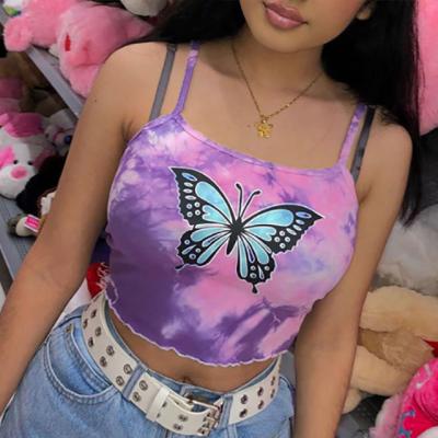 China QUICK DRY Newest Design Women Summer Butterfly Printing Casual Tie Dye Short Camisole Tops for sale