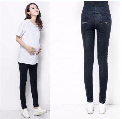 China Wear Breathable Fashionable Maternity Jeans High Stretch Pure Cotton Pregnant Women Jeans for sale