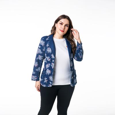 China ODM plus size designed blue denim printed winter jackets for women plus size denim with single breasted buttons for sale