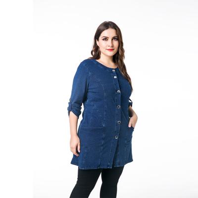 China New Autumn Plus Size Midi Button Plus Size Denim Women Jacket With Pockets for sale