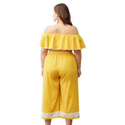 China Plus Size Women Plus Size Clothing Off The Shoulder Ruffles 2020 Wide Leg Pants Wrap Overalls With Belt for sale