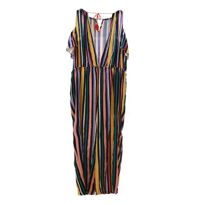 China Direct Selling OEM ODM Ladies Plus Size Stripe Romper Summer Short Sleeve Colorful Overalls For Women Plus Size for sale