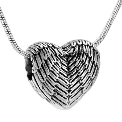 China IJD9990 Stainless Steel Feather Heart Cremation Urn Jewelry Punk Charm For Ashes Keepsake Necklace for sale