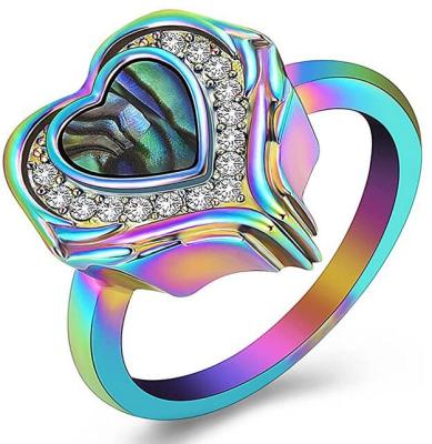 China CLASSIC Plated Stainless Steel Colorful Hearts Hollow Pattern With Spar Urn Ring Love Ring Ladies Ring for sale