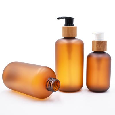 China Recyclable Luxury Frosted Amber Plastic Bottle Shampoo Bottle PET Material 120ml 250ml 500ml for sale