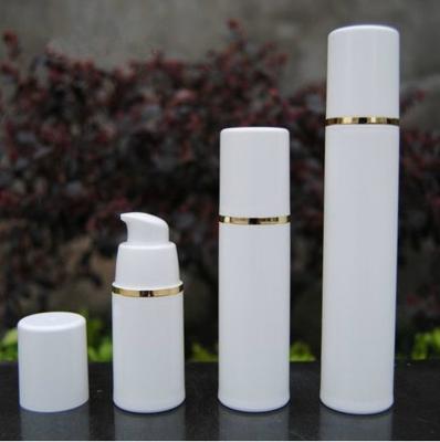 China Gift Packaging 15ml 30ml 50ml White Airless Pump Bottle With Gold Line Cap for sale