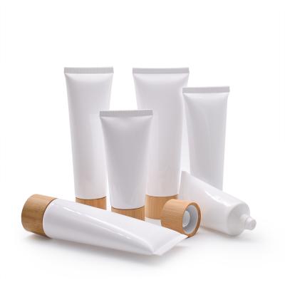 China China Hot Sale Cosmetic Face Cream Hand Cream Tubes Cosmetic Plastic Tube For Facial Detergent Tube With Bamboo Lid for sale