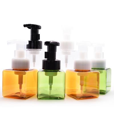 China 250ml 450ml Square PETG Packaging Recyclable Pink Green Cosmetic Hand Soap Foaming Pump Bottle With Pump Lid for sale