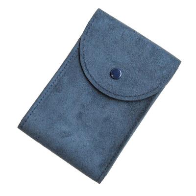 China Recyclable Custom Microfiber Printing Logo Necklace Packaging Button Closure Jewelry Pouches For Gemstone Packing Bag for sale