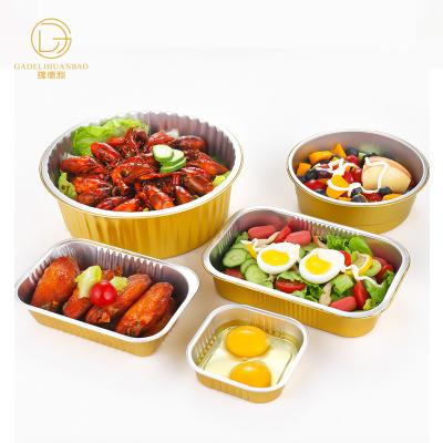 China Food Around Thick Round Packing Box 3000ml Aluminum Foil Box Gold Small Takeout Hot Pot for sale