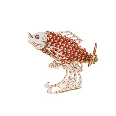 China BZQ Fancy Wooden DIY Jigsaw Puzzle Kids DIY Koi Fish 3D Jigsaw Toys for sale