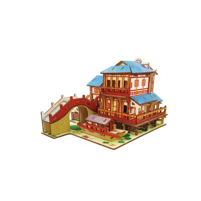 China DIY TOY BZQ Yangtze Kiang Style House Shape Wooden Jigsaw Puzzle 3D Toys for sale