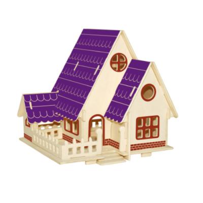 China DIY TOY BZQ 3D Wooden Puzzle House Shape Purple Puzzle Customized Educational Toy Kids Puzzle for sale