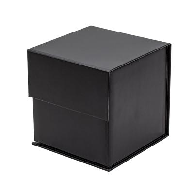 China Recyclable Premium Simple Black Small Cube Simple Belt Retail Packaging Magnetic Gift Box for sale