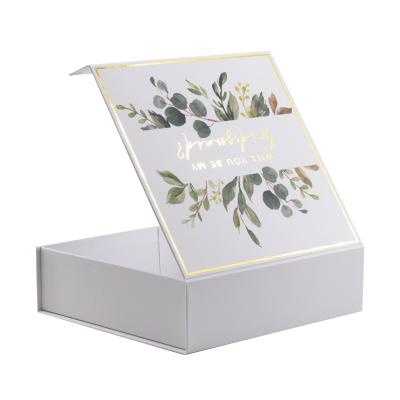 China Luxury hot stamping logo with custom printing pattern folding gift box for wedding candy wine champagne packing for bridesmaid gift for sale