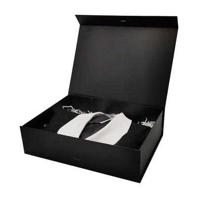 China Recyclable Black Luxury Clothing Retail Store Goods Packaging Foldable Gift Box For Dress for sale