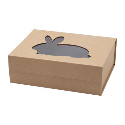 China Recyclable Bespoke Folding Wholesale Gift Festival Kraft Paper Color Easter Basket Packaging Box With Window for sale