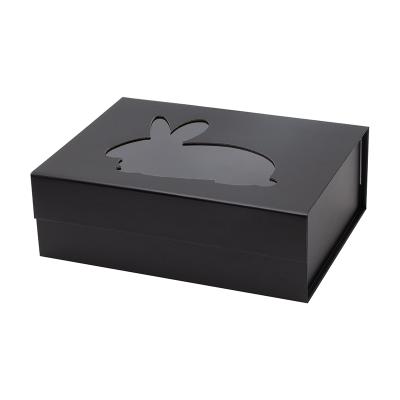 China Recyclable Bespoke Design Black Easter Festival Gift Packaging Luxury Magnetic Gift Box With Window for sale