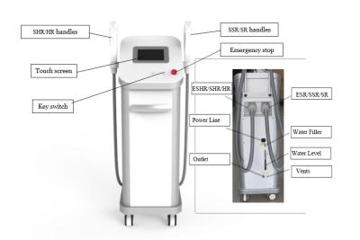 China 3000w IPL SHR E-light 3 system in 1 machine hair removal machine / IPL hair removal 16*50mm big spot size for sale