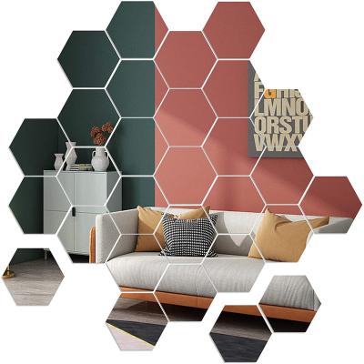 China Self Adhesive Acrylic Square Hexagon Wall Decoration Mosaic Mirror Stickers in Bedroom for sale