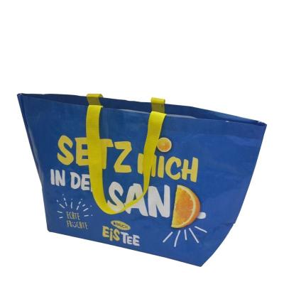 China Large Recyclable Button Handled Laminated Promotional PP Woven Bag for sale