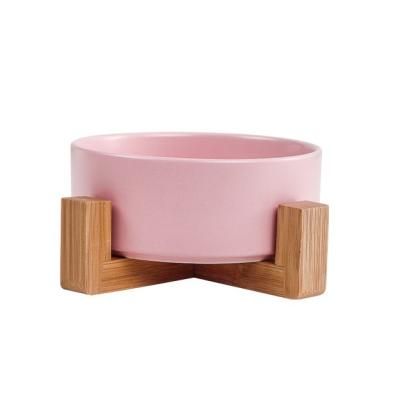 China New Ceramic Pet Cat Dog Bowl With Stand Fast Delivery Porcelain Pet Bowl Shelf Viable Bamboo Pet Bowl for sale