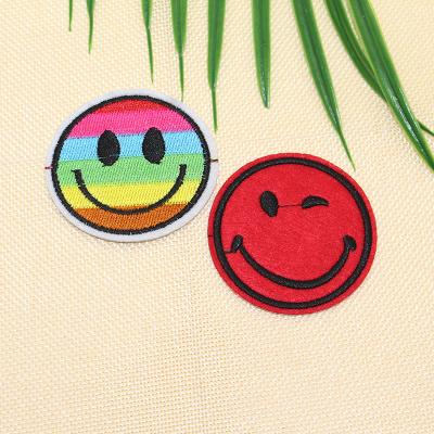 China Sustainable High Quality Iron On Cute Smile Face Cartoon Embroidered Patches For Kids for sale