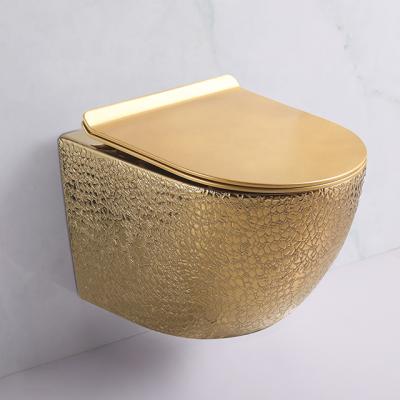 China Cistern Gold Luxury Wall Hung Wc Bathroom Convenient Ceramic Wall Mounted Toilet Floating Closestool for sale