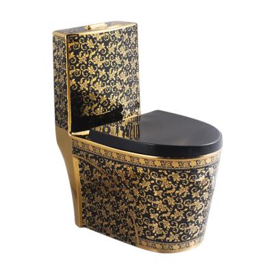 China Modern Luxury Bathroom Ceramic Black Gold Plated Toilet Bowl Closestool Inodoro Commode Dorado for sale