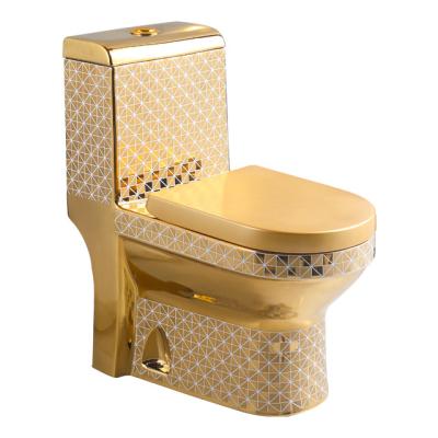 China Double-flush porcelain gold and white plated luxury toilet bowl sanitary ware bathroom WC toilet bowl inodoros for sale