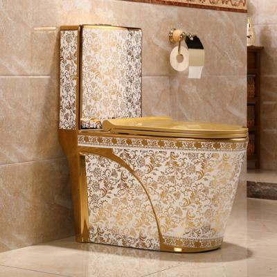 China Modern PP Cover Gold Bathroom Custom Toilet One Piece WC Clad Ceramic Toilet Cabinet Inodoro De Color Dorado for sale