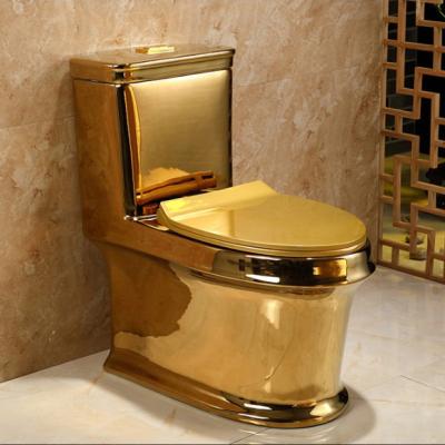 China Gold Wc Toilet Inodoro De Color Dorado Luxury Gold Double-Flow Bathroom Toilet Ceramic Sanitary Ware Plating High Quality for sale