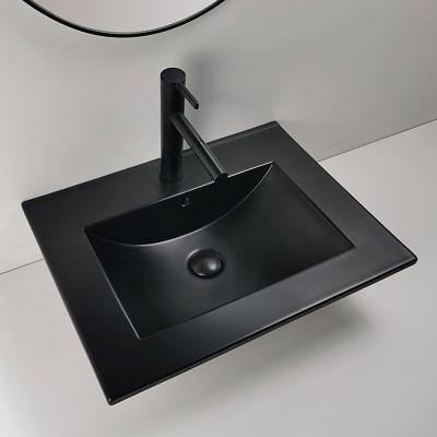 China Matt Basin Stylish Ceramic Bathroom Cabinet Waschbecken Keramik Table Top Black Vanity Sink Easy Clean Slim Edge for sale