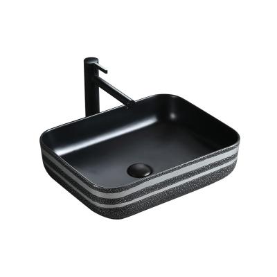 China Hotel Decorative Art Marble Basins of Matt Ceramic Table Top Bathroom Washbasin Bathroom Sink Sink Elegant Black Sleek Easy Clean for sale