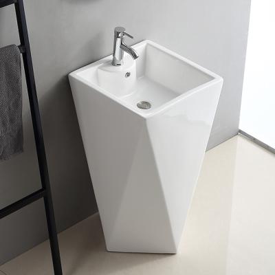 China Modern Luxury Easy Clean Art Ceramic Deep Height Hand Wash Basin Freestanding Glossy White Sink with Good Price for sale